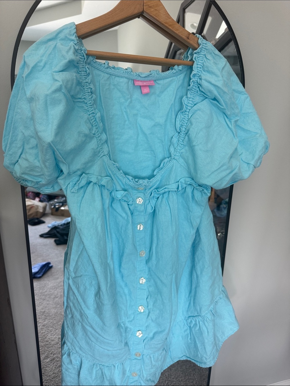 Stoney Clover Lane Light Blue Puff Sleeve Button-Front Tunic